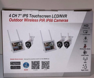 KIT VIGILANCIA WIRELESS 4CH 7' LCD TOUCH 2*C2019AN3M CAM WIFI 3MP RECARREGAVEL